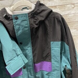 Vintage LL Bean Unisex L Windbreaker Rain Jacket Green Purple J305‎ Armpit Zip